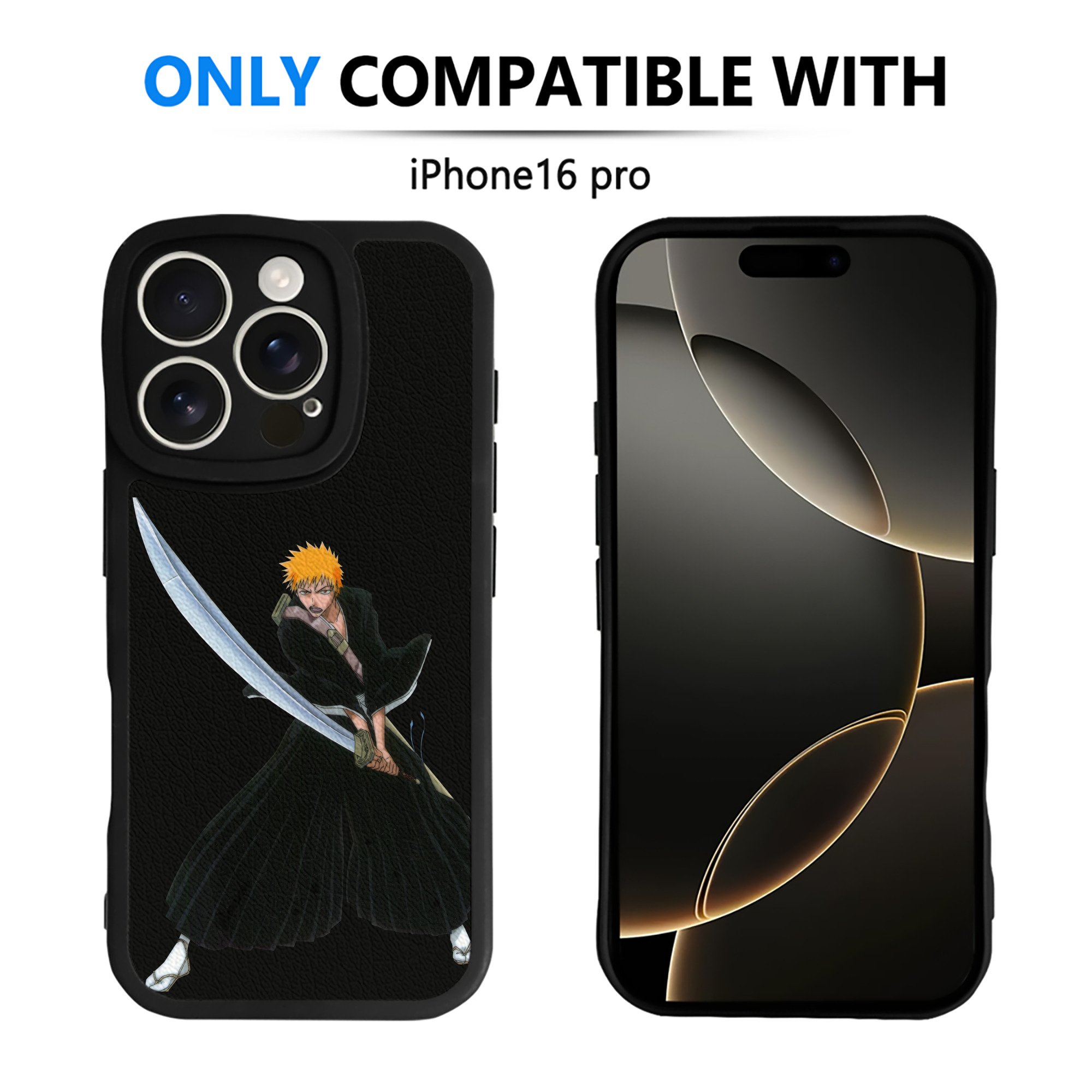 （画像用） ブリーチ 黒崎一護（くろさき いちご）BLEACH Kurosaki Ichigo 【iPhone 16シリーズ対応】シリコンスマホケース（レザー調） 材質：シリコン
